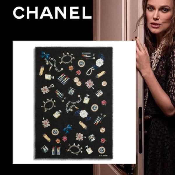 国内発送【CHANEL】カシミヤ ブラック ロゴ ストール AA6992B0362694305